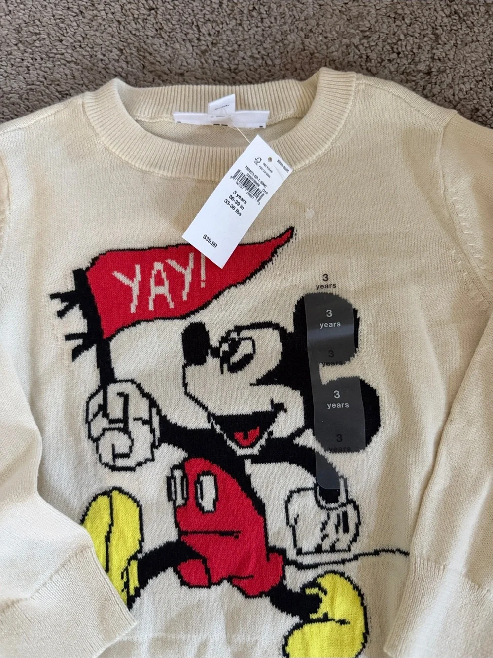 GAP Cream Crewneck Sweater with Cartoon Graphic